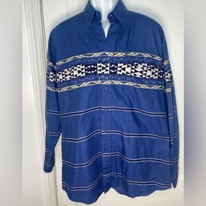 Vintage Y2K Roper Navy & White Geometric Mens Button-Up Western Cowboy Shirt
